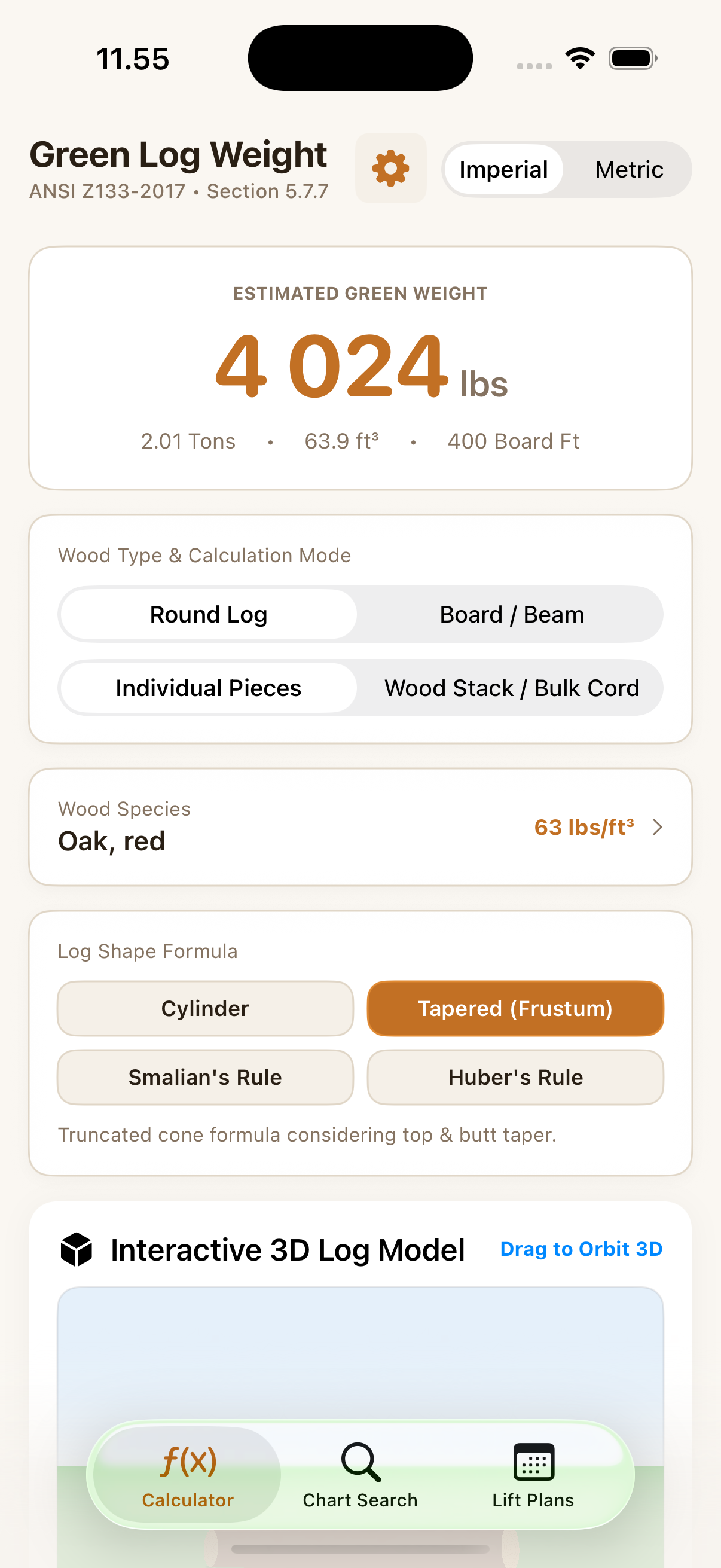 Green Log Weight Chart 3D iPhone App Interface